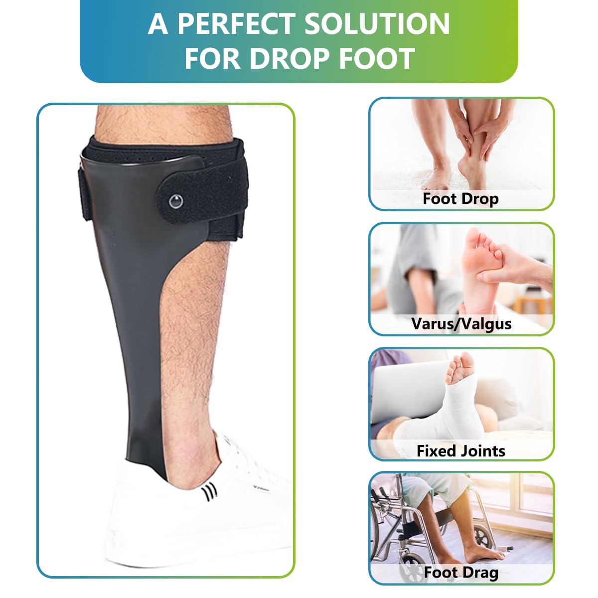 AFO Drop Foot Brace, Medical Ankle Foot Orthosis, Lightweight Foot Support Stabilizer, Drop Foot Postural Correction Brace for Men and Women