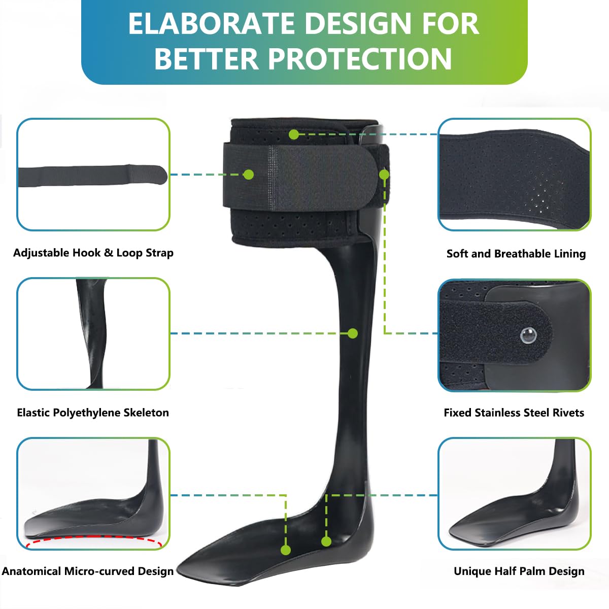 AFO Drop Foot Brace, Medical Ankle Foot Orthosis, Lightweight Foot Support Stabilizer, Drop Foot Postural Correction Brace for Men and Women
