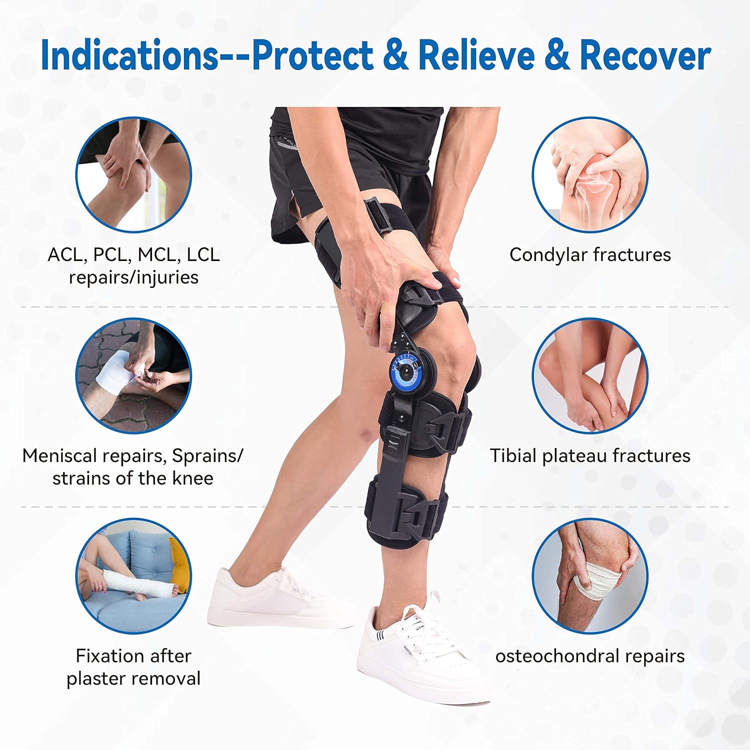 Hinged ROM Knee Brace, Post Op Knee Brace for Recovery Stabilization, ACL, MCL and PCL Injury, Adjustable Medical Orthopedic Support Stabilizer After Surgery, Women and Men